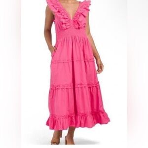 House of Harlow 1960 pink vneck ruffle maxi dress large